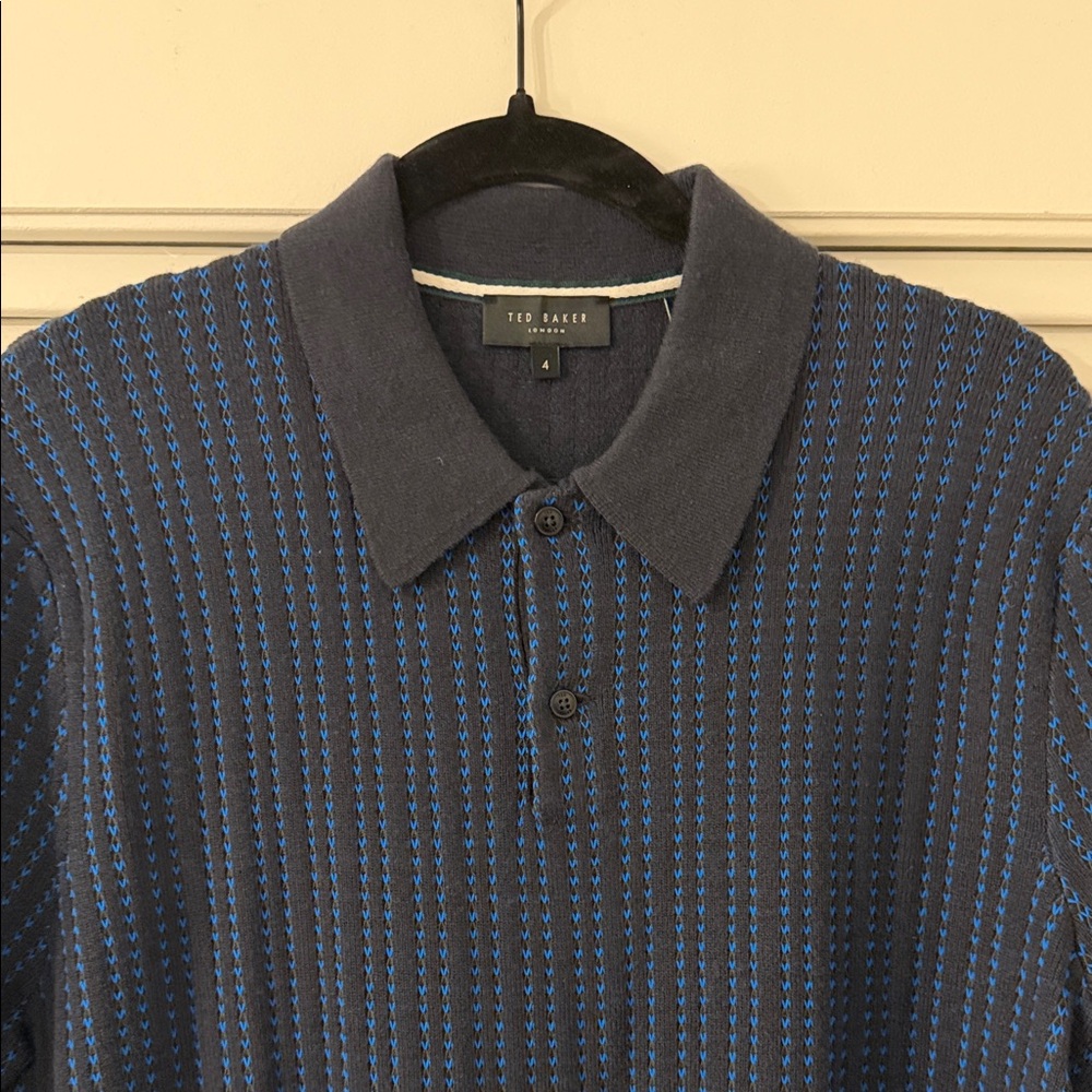 Ted Baker Navy Polo with Blue Knit Stripe